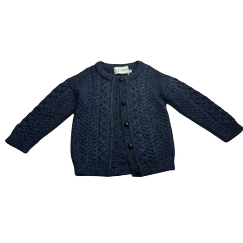 Original Aran Co 100% Merino Wool Blue Knit Cardigan Sweater 7-8 Years